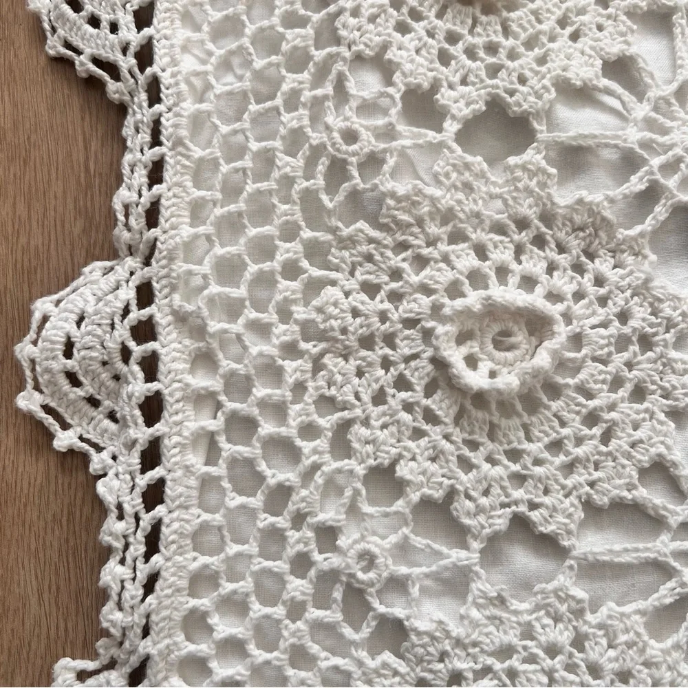 Vintage White Cotton Lace Crocheted Floral Flowers Rectangle Sham‎ Pillowcase